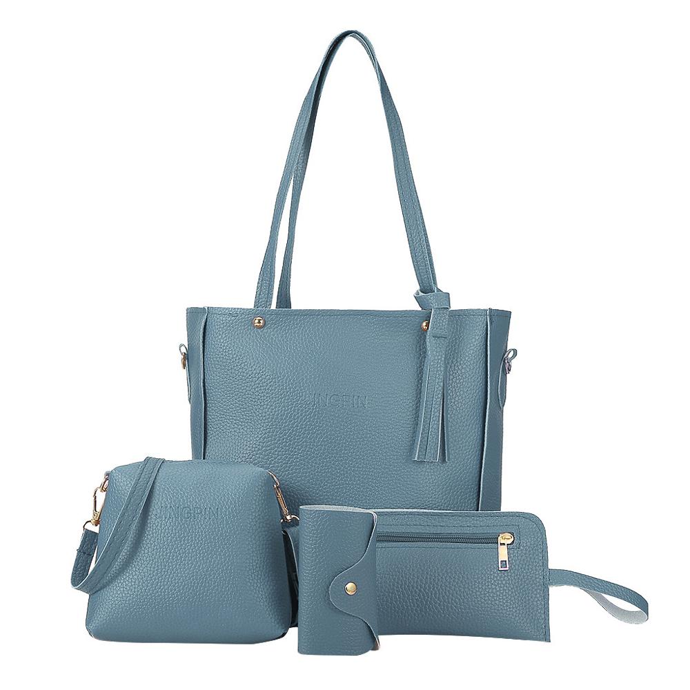 Set Bags For Women Four-Piece Shoulder Bag Women Messenger Bag Leather Wallet Women Purses And Handbag 4 Pcs: Sky blue
