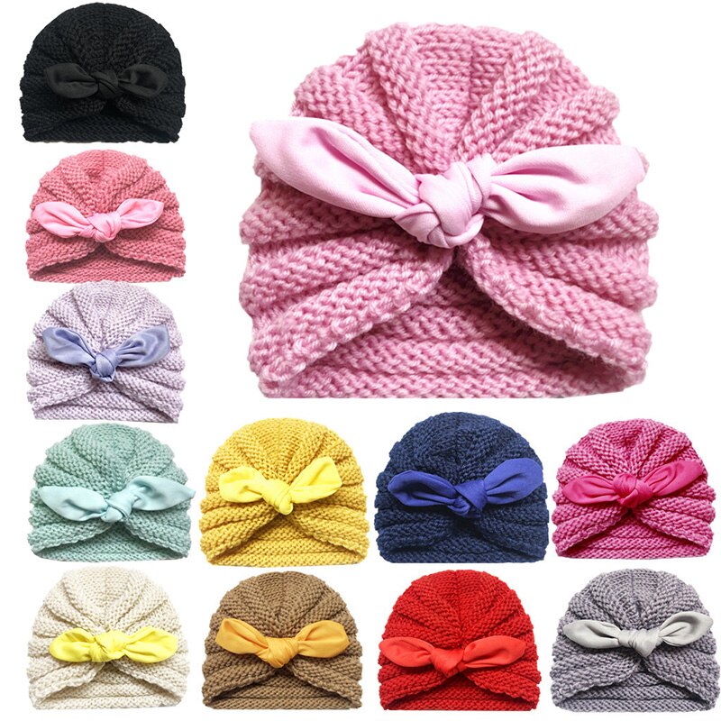 Gorro turbante con Orejas de conejo para niña bebé, turbante, gorro tejido de lana lisa, diadema, sombrero para niño, diadema, gorro para niño, gorro, gorro para chico, niños