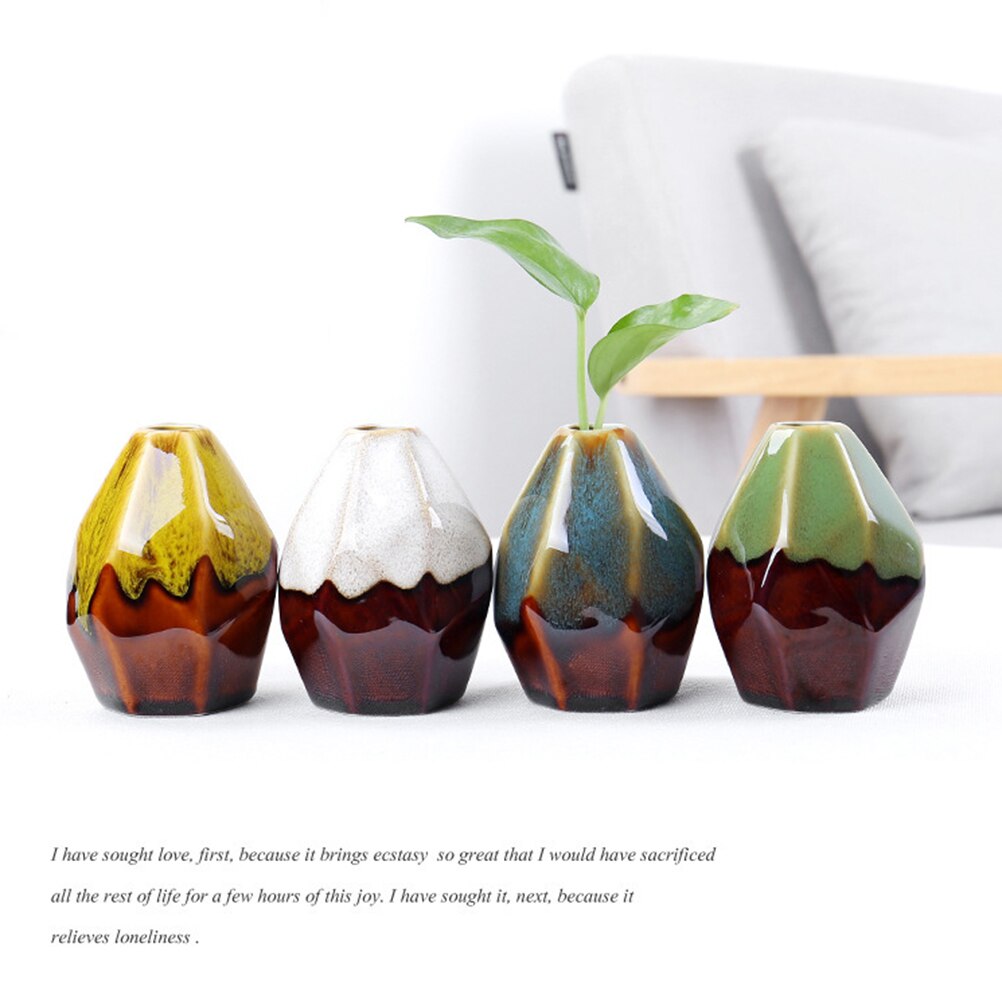 2pcs Multi-faceted Ceramic Vase Table Flower Arrangement Flower Vase Desktop Decoration for Office Hotel Home