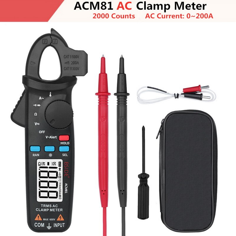 1mA True RMS Auto Range Mini Digital Multimeter Current Test Diode Tester with Back Clip Voltage Clamp Meter AC Clamp Meter: ACM81-Black