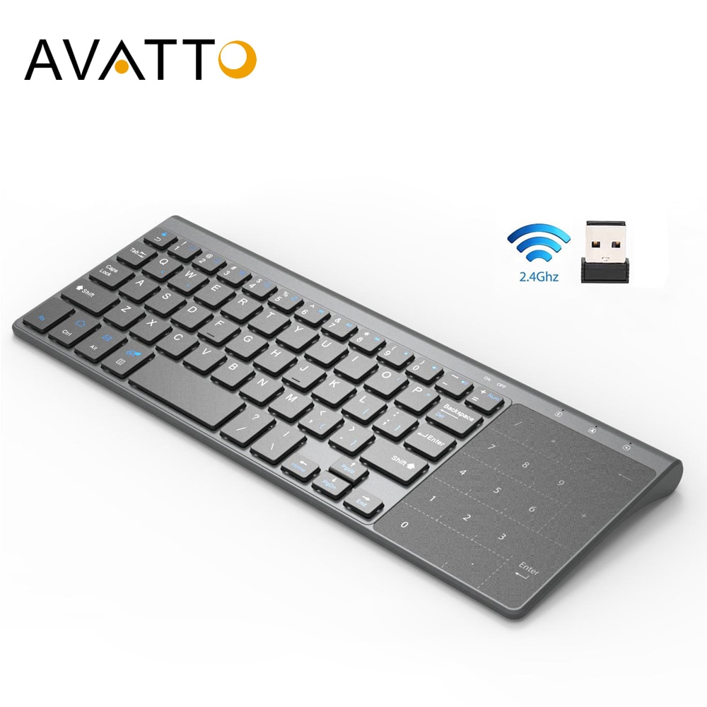 AVATTO Thin 2.4GHz USB Wireless Mini Keyboard with Number Touchpad Numeric Keypad for Android windows Tablet, Desktop, Laptop,PC