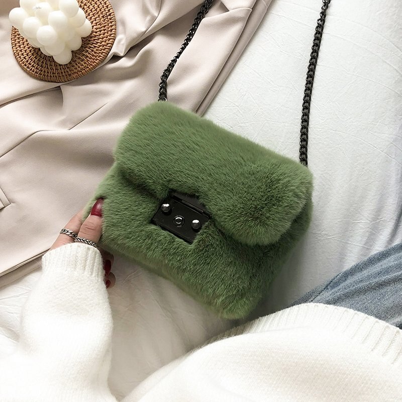 Autumn and Winter Shoulder Underarm bags Plush Pouch crossbody bags Women's All-match Furry Handbag small bags: Green