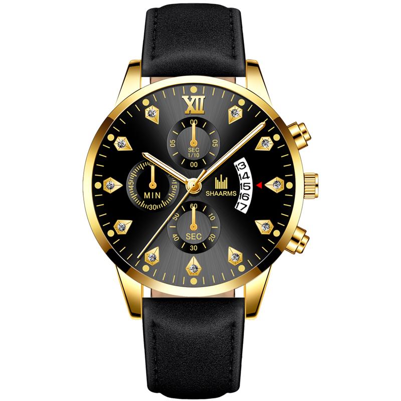 SHAARMS hommes montre bracelet en cuir Quartz montre-bracelet Date horloge Sport montres Relogio Masculino: L