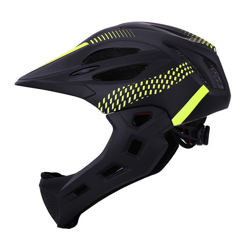 LED Kids Full Face Mountain Bike Helmet Balance Bike Sports Safety Kids Full Covered Helmets Downhill Scooter BMX Child 42-52CM: black green
