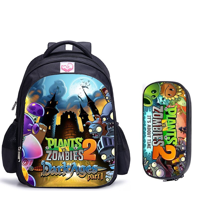 Mochila escolar de 16 pulgadas Plants VS Zombie Mochila escolar de juego para niñas niños Mochila de libro mochilas de hombro Mochila Infantil: 2pcs 027