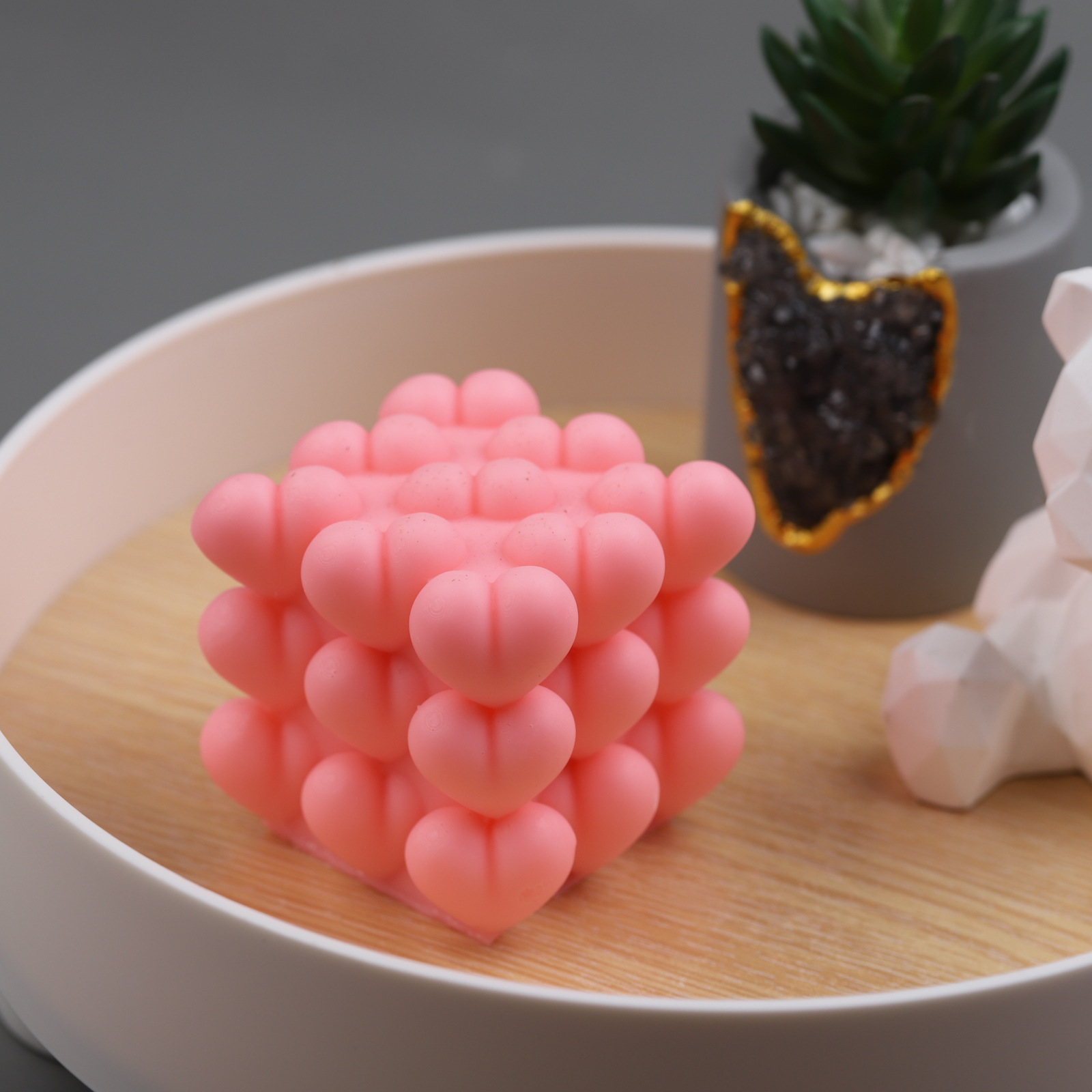 Moule en Silicone pour bougie en forme de cœur, Cube d'amour, pour décoration de bureau faite à la main, en résine époxy de gypse, aromathérapie