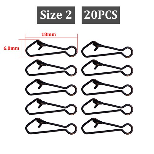 20 Stuks Karpervissen Quick Snap Haak Leader Swivel Clips Haak Aas Connector Clips Voor Karpervissen Rigs Maken Visgerei accessoires: 20PCS-Size 2