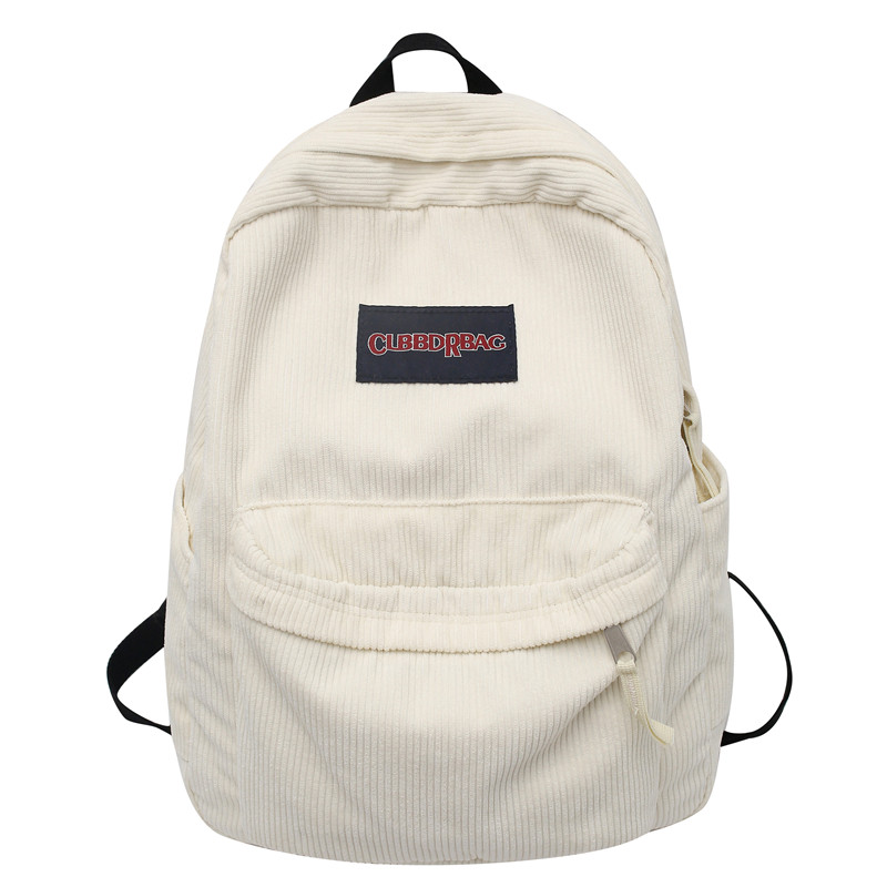 Vintage Boy Girl Corduroy Green School Bag Men Women Laptop College Backpack Cool Lady Student Female Travel BookBag: WHITE