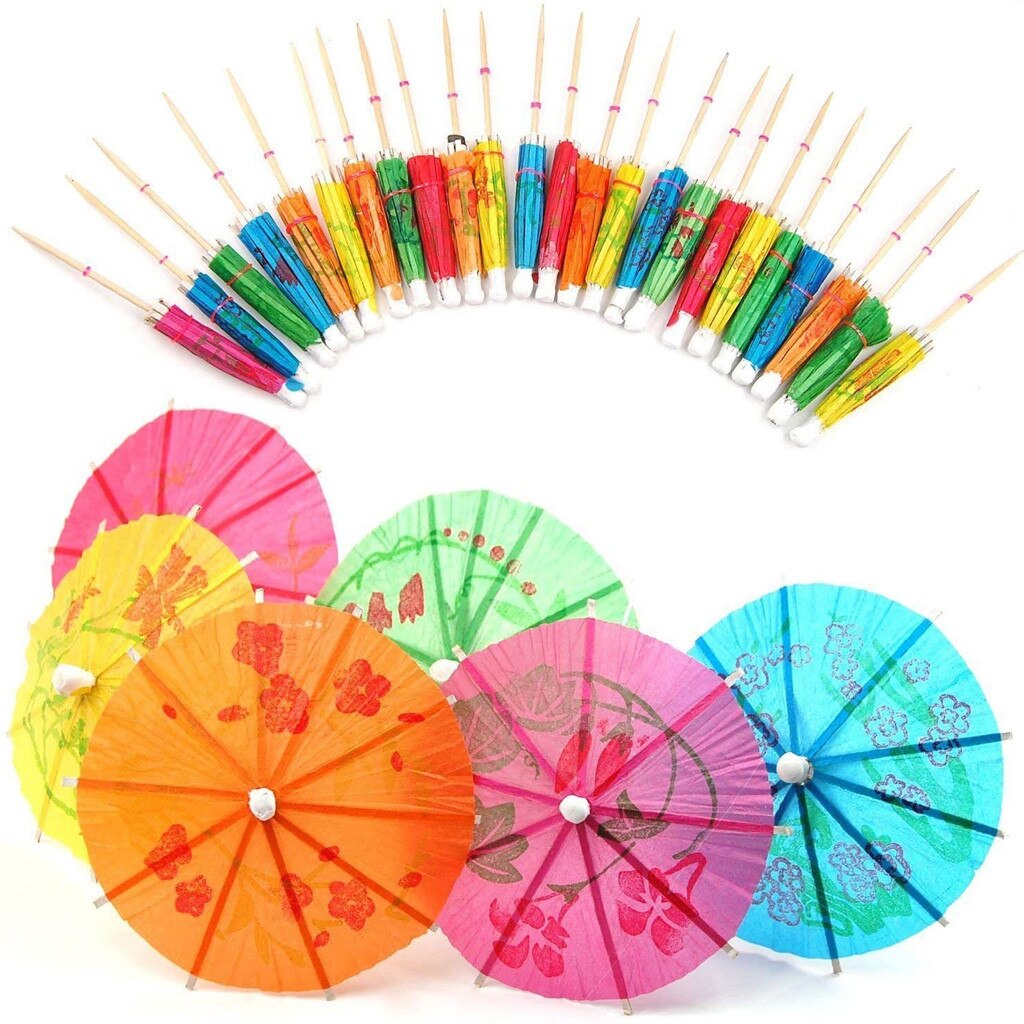 50Pcs Paper Drink Cocktail Parasols Umbrellas Luau Sticks Tropical Hawaiian Party Wedding Paper Umbrella Decoration Bar Decor