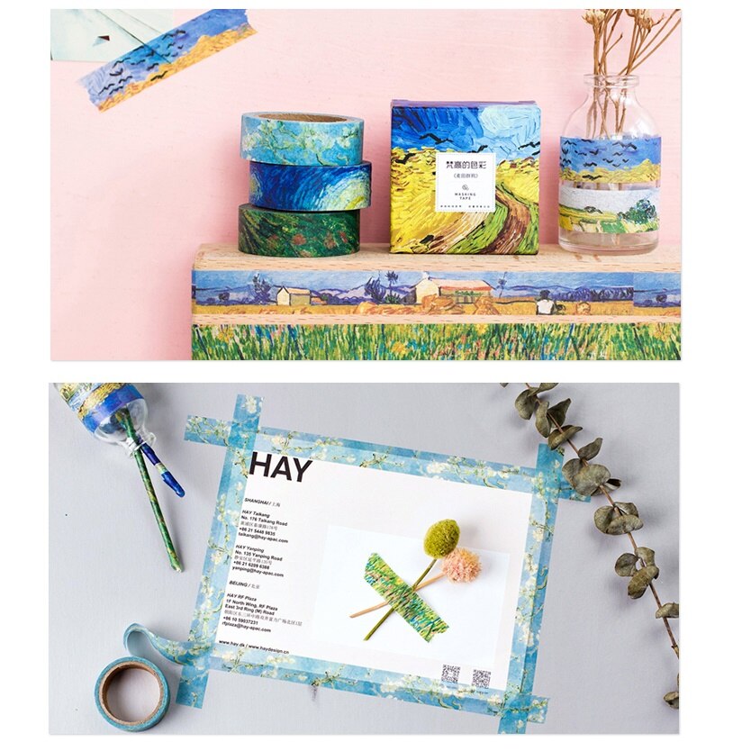 Van Goah Schilderen Papier Washi Tape 15 Mm Starry Night Irissen Abrikoos Zelfklevende Masking Tapes School Decoratie Stickers 6186