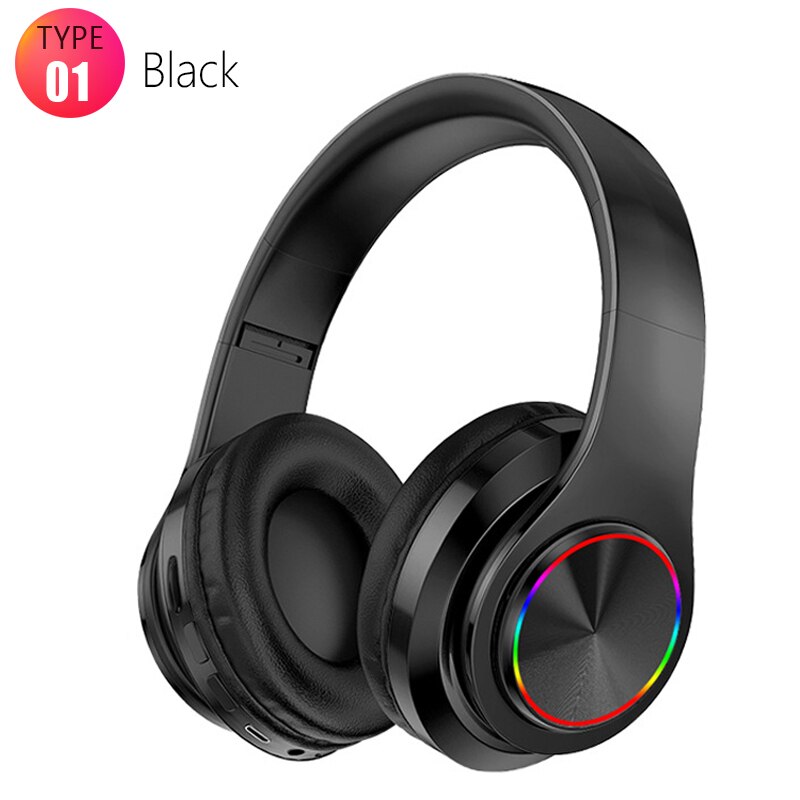 B39 Gaming Hoofdtelefoon Knipperende Led Bluetooth Draadloze Headset Kid Meisje Stereo Muziek Oordopjes Telefoon Oortelefoon Voor Iphone 12: Type 1 Black