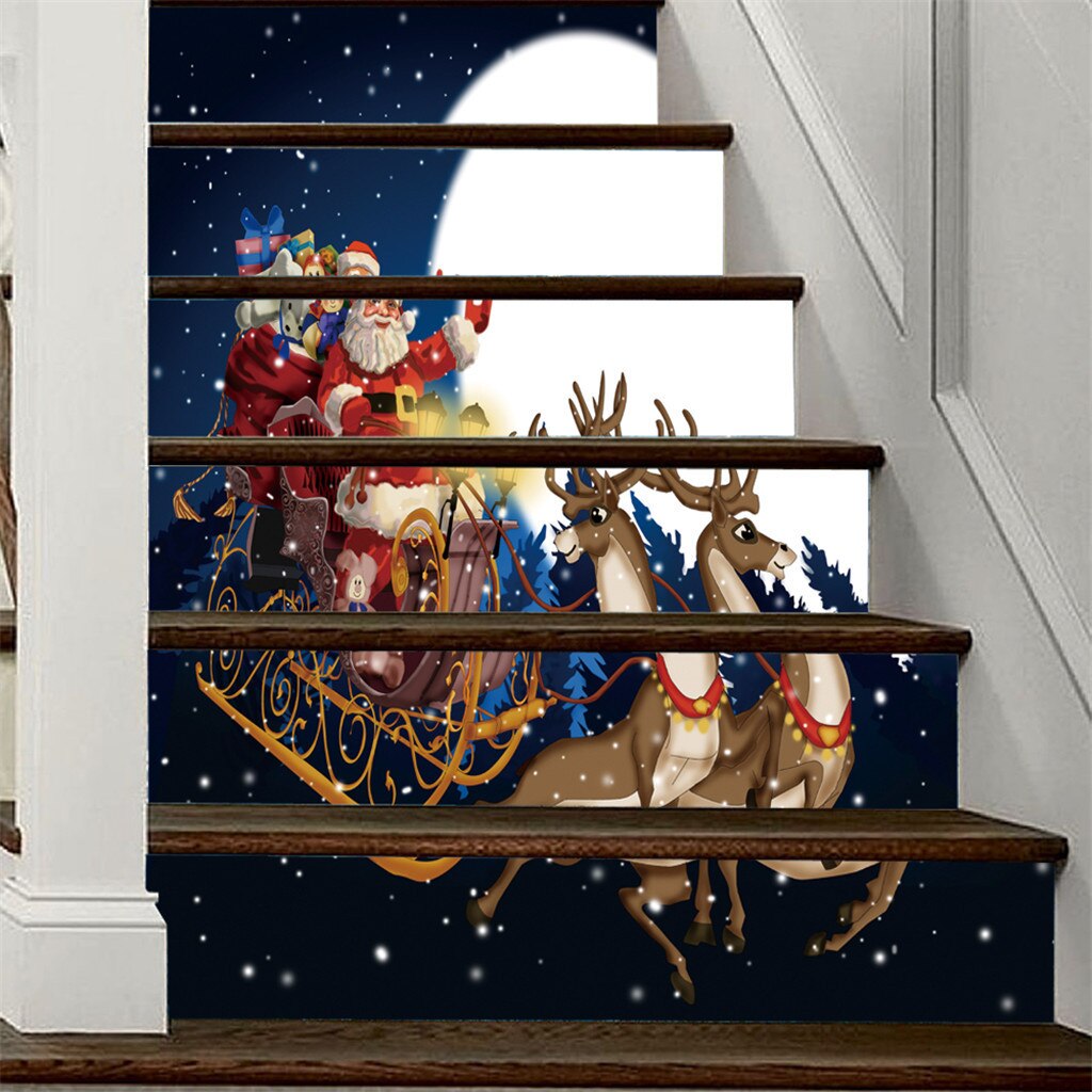 productos populares Navidad 3D simulación escalera pegatina impermeable pared pegatina DIY decoración del hogar herramienta de H: I