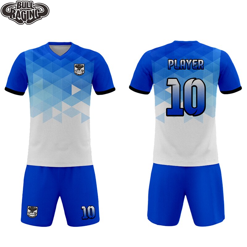 classic blue geometry US Europ size custom sublimation printing brethable fabric football tshirt uniform