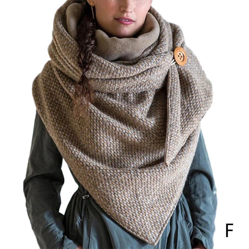 Femmes hiver épaissir grande écharpe surdimensionnée avec bouton crochet couleur unie côtelé Triangle châle bavoir: F