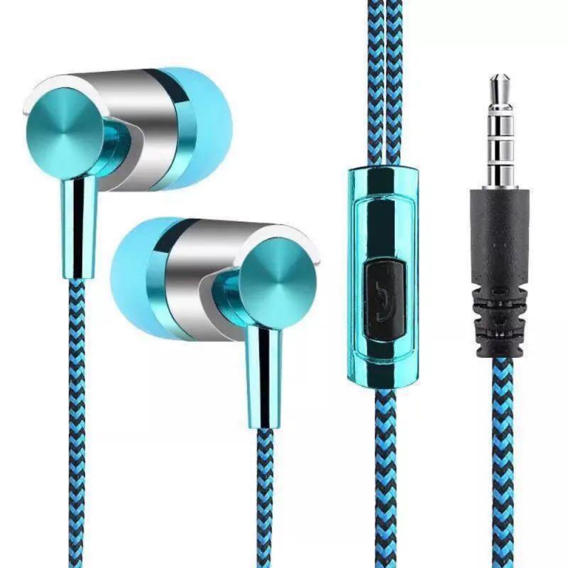 Auriculares con cable trenzado de cuerda de nailon de 3,5mm, auriculares deportivos con graves, auriculares estéreo con micrófono, control de volumen, auriculares de música: Azul
