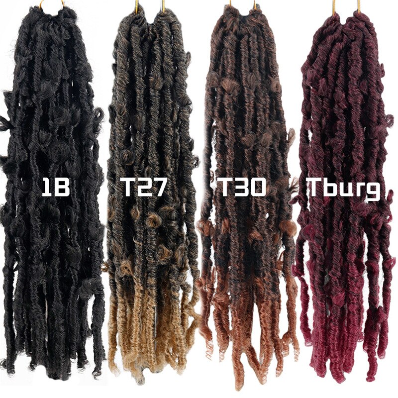 Long 14inch Butterfly Faux Locs Synthetic Crochet Braids Hair Extensions 20 Strands/pack Natural Black Curly Braiding Hair