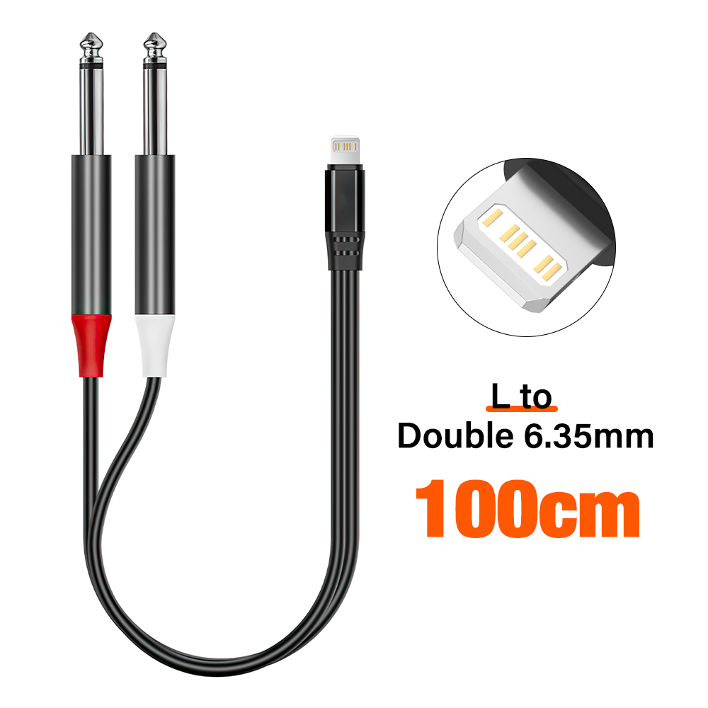 For iPhone USB Type C 3.5mm to Dual 6.35mm Adapter Audio Cable for Mixer Amplifier Speaker 6.5mm Jack Male Splitter Audio Cable: black