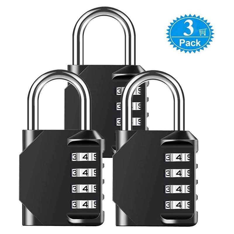 3 Pack Combination Padlock Heavy Duty Lock Waterproof 4-Digit Combination Lock for School, Gym, Outdoor Shed Locker