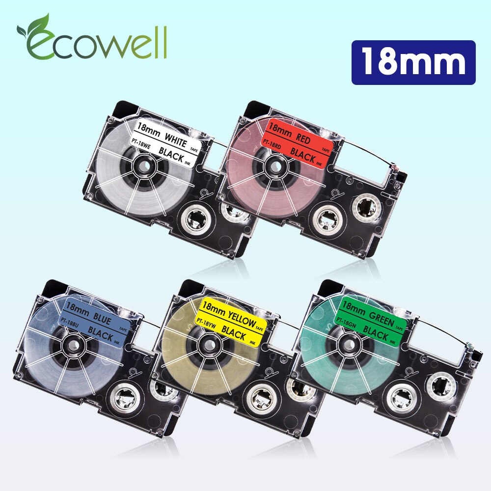 Ecowell 18Colors Compatible Casio XR-18WE XR-18X XR-18RD XR-18BU XR-18YW XR-18GN label tape for Casio KL-750 120 EZ Label Maker