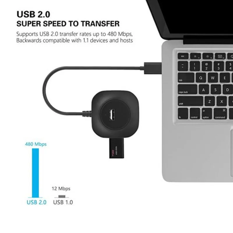 4 porter usb 2.0 hub kabellengde 20cm 480 mbps dataoverføring for pc bærbar pc mus tastatur harddisk flash-disk telefon