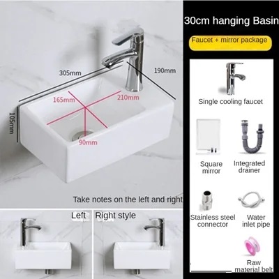 Small Size Mini Tabletop Basin Washbasin Wall Mounted Washbasin Small Wall Mounted Basin Extremely Narrow and Slender