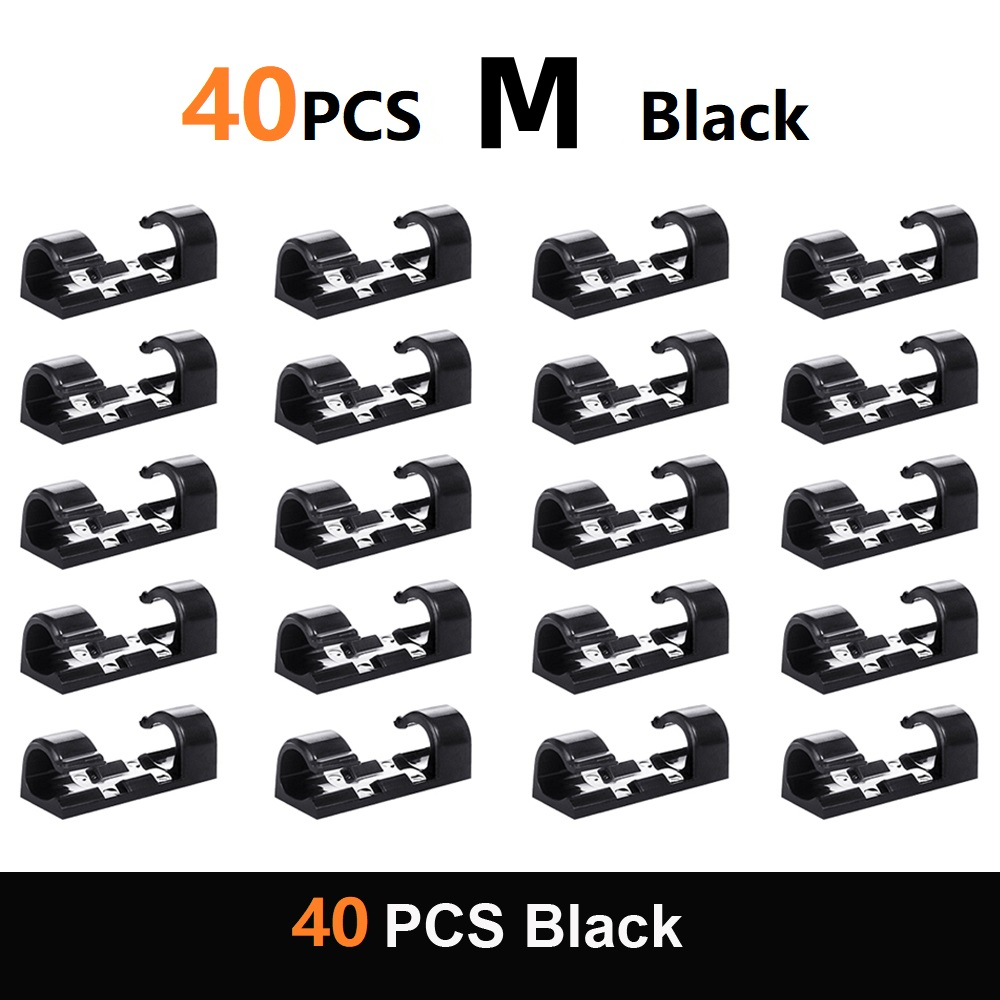 Organizador de cables, Clips acrílicos para cables, gestión de cables, soporte para enrollador de cables, organizador de cables adhesivo reutilizable, soporte para cables de TV y PC: Negro