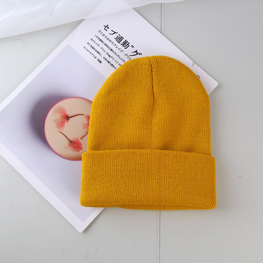 Winter Hats for Woman Beanies Knitted Solid Cute Hat Girl Autumn Beanie Caps Warmer Bonnet Ladies Casual Cap Outdoor Running: Yellow