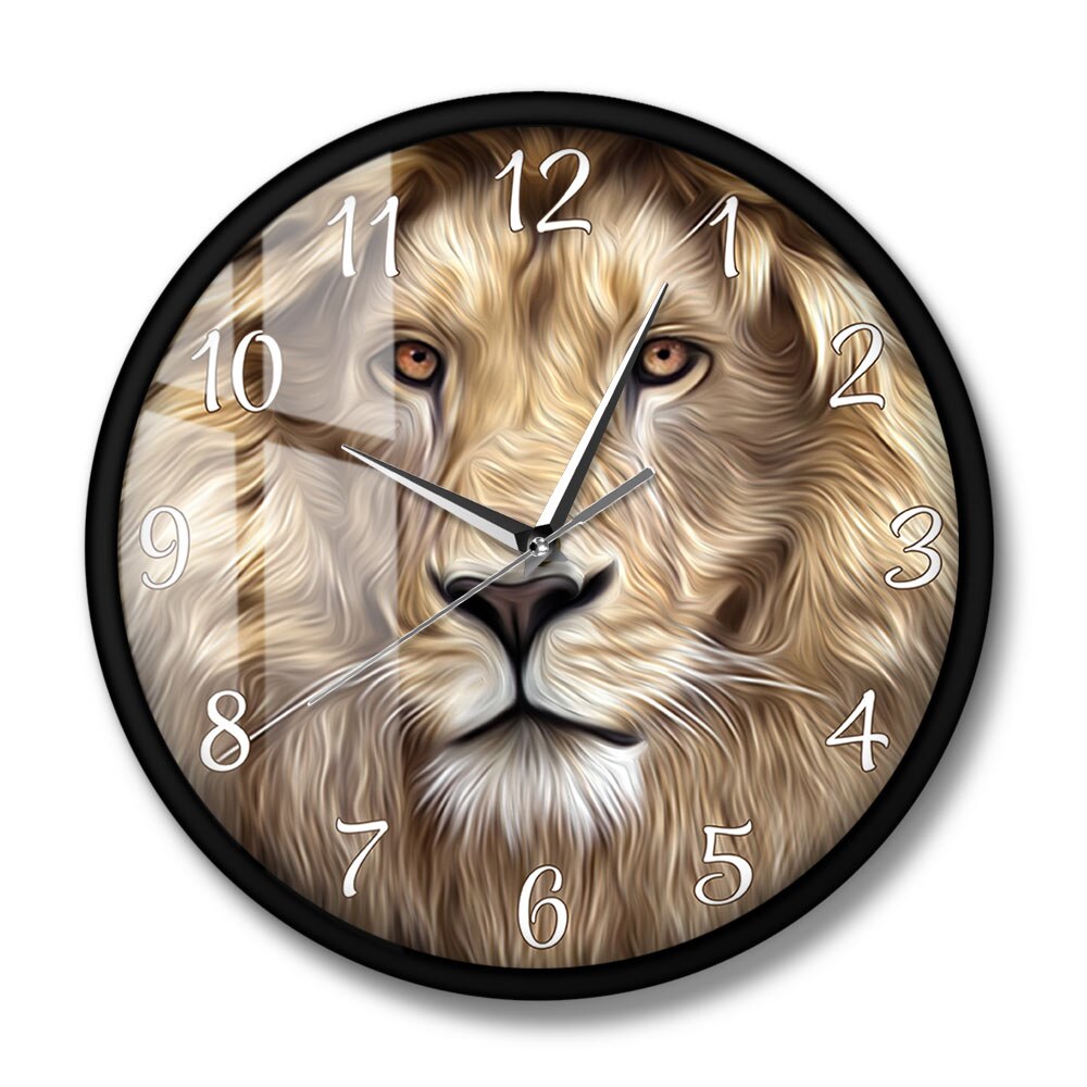 Lion Face Modern Print Wall Clock Frameless Silent Non ticking Wall Watch Safari Jungle Wildlife Animal Art Clock Bedroom Decor: Metal Frame