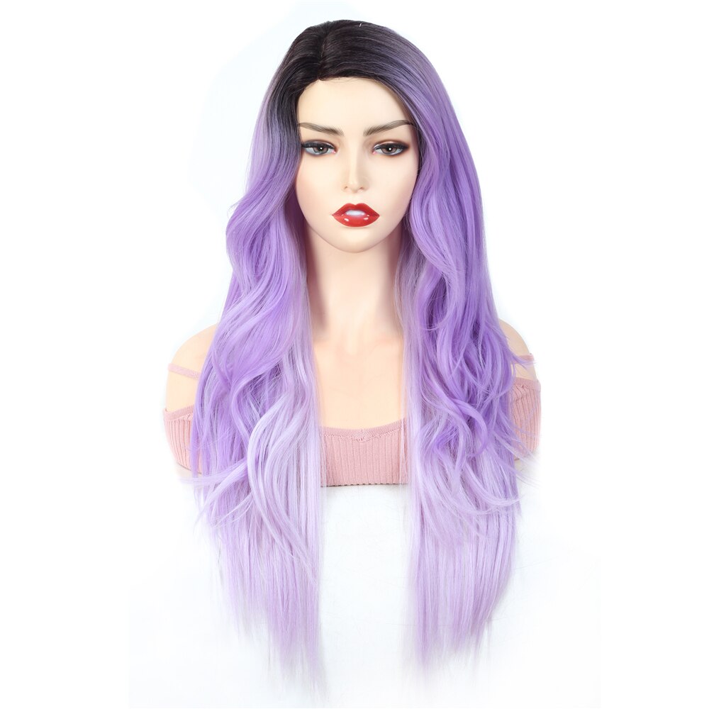 X-TRESS Split Color 2 Part Splice Wigs Black & Dark Red Heat Resistant Trendy Lace Front Synthetic Wig for White Women 26 Inches: DXR2-WPU