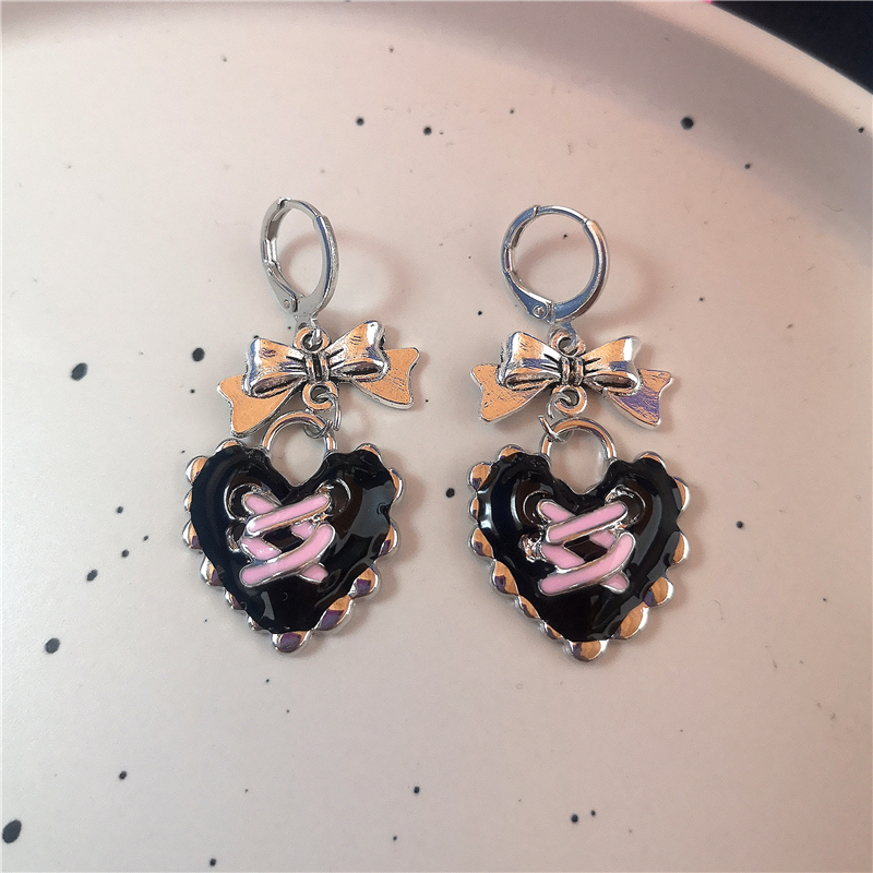 Gothic Jahrgang süße Schleife rosa Erdbeere Herz Stern Anhänger Ohrringe Egirl gotisch 2000er Jahre Y2K EMO Rave Schmuck Szene Zubehör: Braun