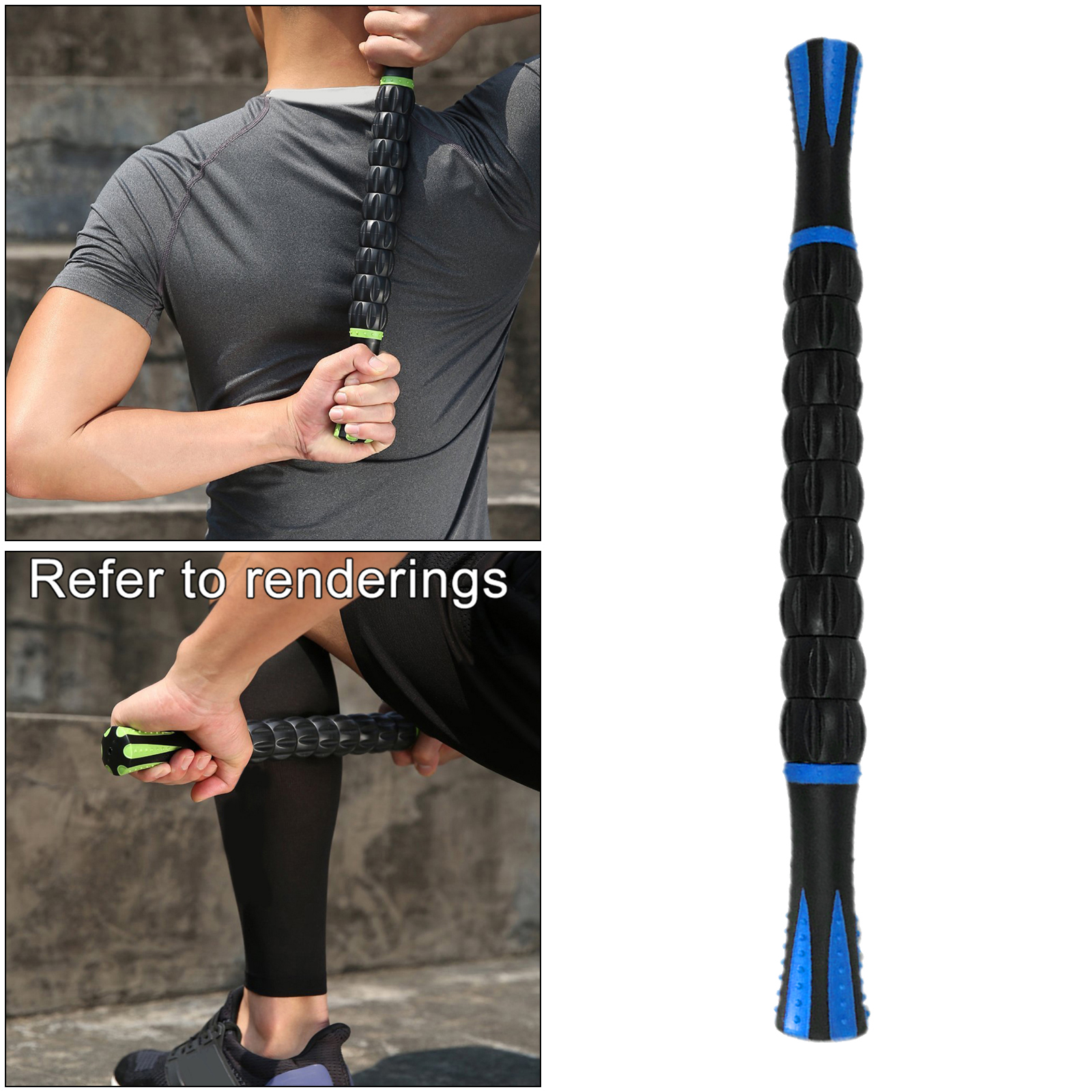 Muscle Roller Stick Deep Tissue Massage Leg Cramps Quads Hamstring Massager: Black Blue