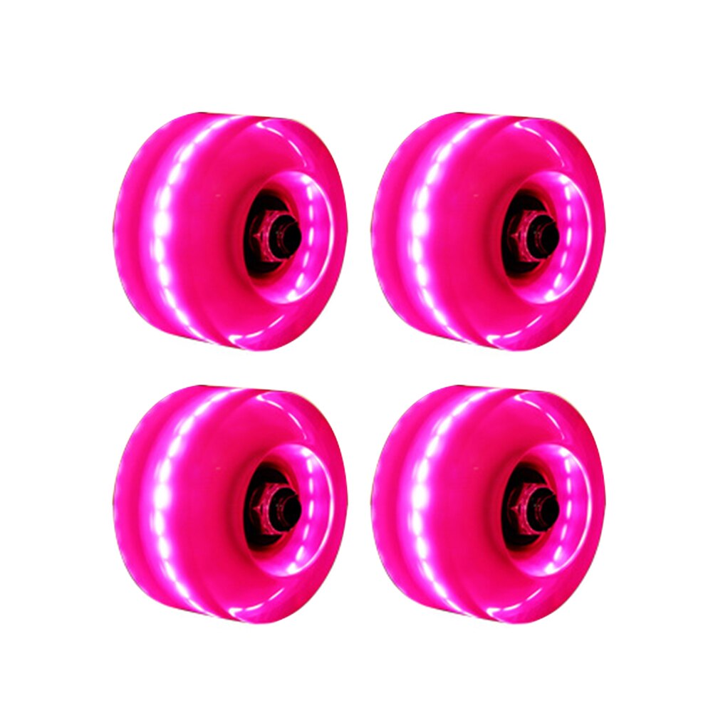 4pcs With BankRoll Bearings Roller Skate Wheels Led Transparent Luminous Double Row Sliding Outdoor Light Up Accessories Skating: Pink