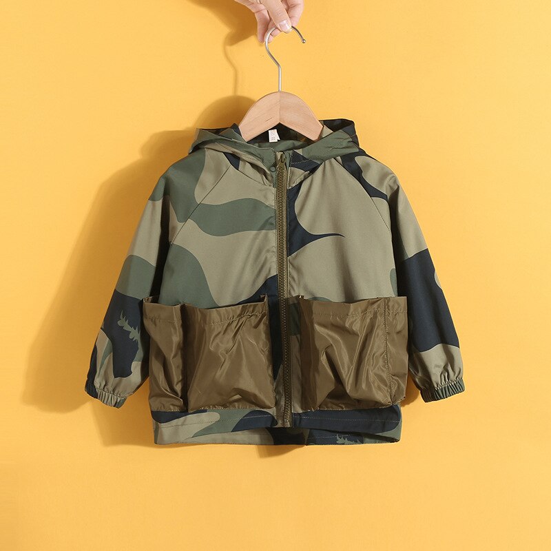 Pudcoco Del Bambino Del Bambino del Ragazzo Vestiti del Camuffamento di Stampa Grande Tasca Polsini Elastici Liscia Della Chiusura Lampo Del Bambino Giacca Con Cappuccio Abbigliamento Outdoor