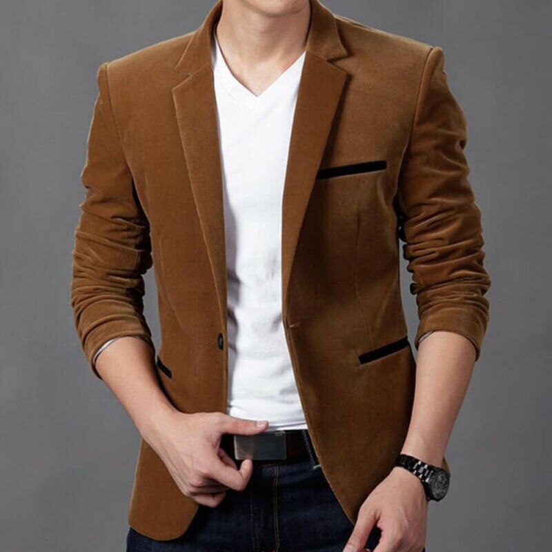M-3XL Plus Size Men Blazer Slim Fit Cotton Jacket Black Navy Male Blazers Men Coat Wedding Blazers Outwear
