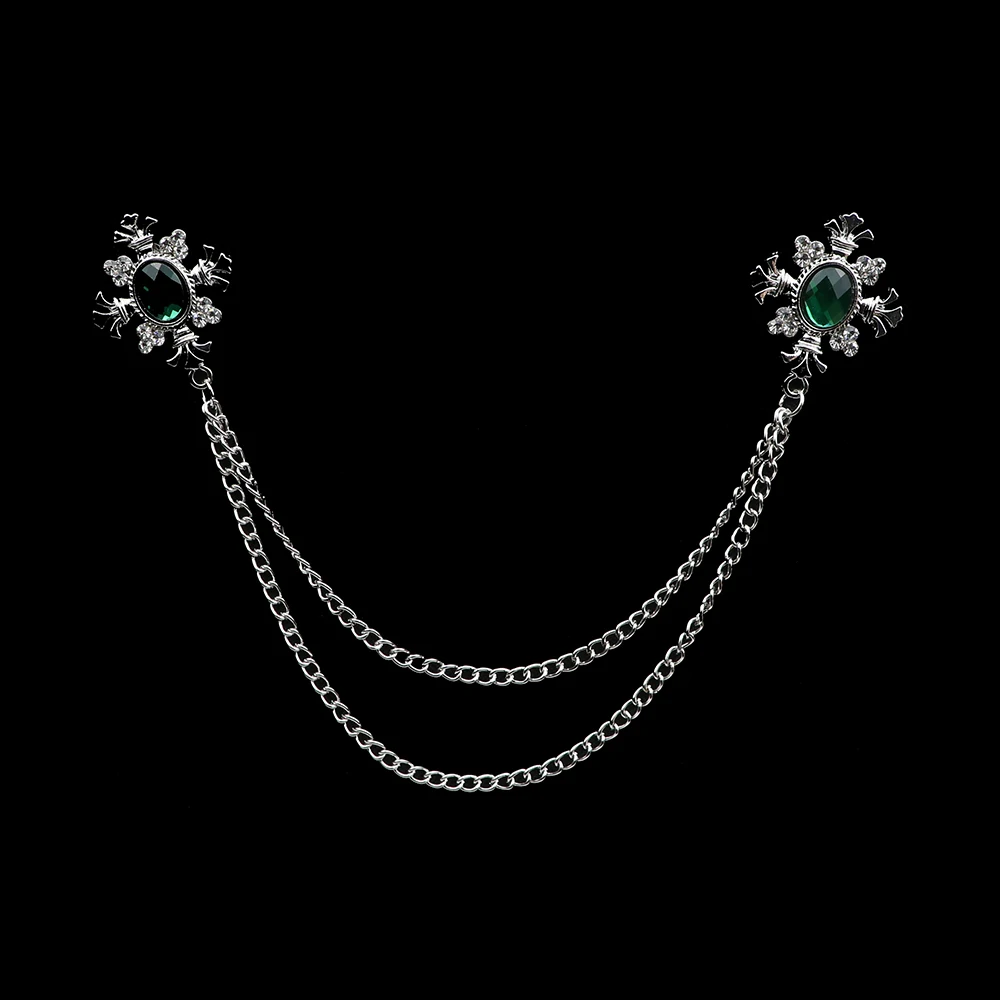 Broche de borla de caballero a la para hombre, traje, camisa, cuello, cadena cruzada de cristal, Pin de solapa, accesorios de boda Retro con diamantes de imitación: Bañado en rodio de imitación