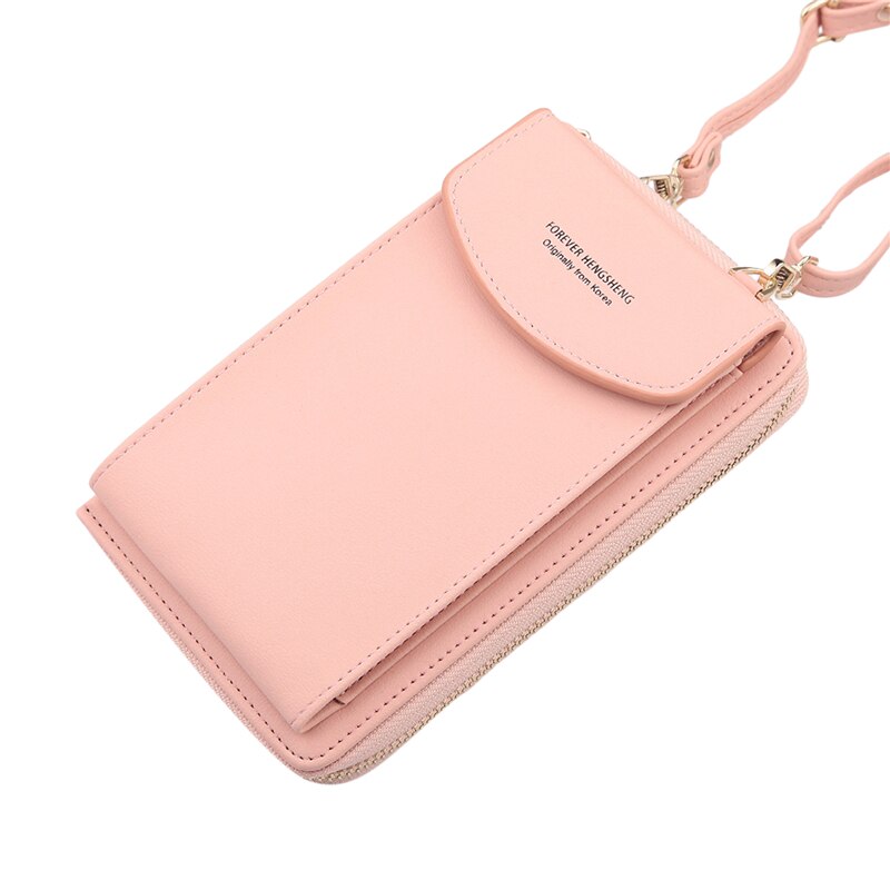 Women Crossbody Bags Solid Color Leather Shoulder Strap For Storage Phone Card Holders Purse Mini Bags For Ladies: Light Pink