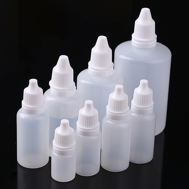 100 Uds botellas cuentagotas botella de gota de ojos exprimible Vial de gotas de ojos líquidas de plástico vacío 3ml 5ml 10ml 15ml 20ml 30ml 50ml