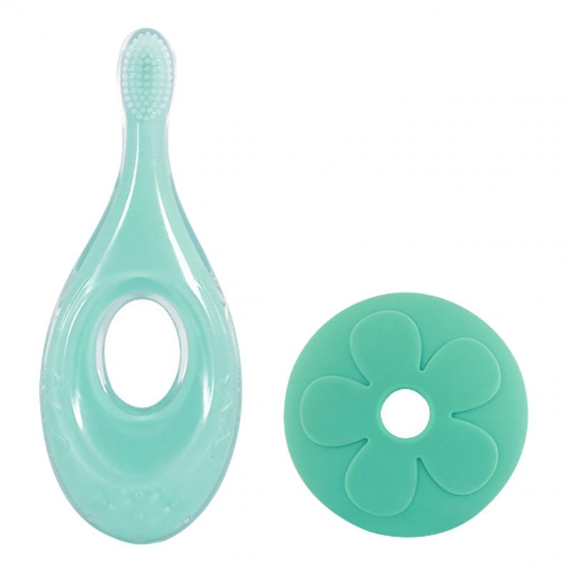 Baby Toothbrush Toddler Infant Soft Silicone With Baffle Gum Care Short Handle Toothbrush Baby Care Sppulies: Green