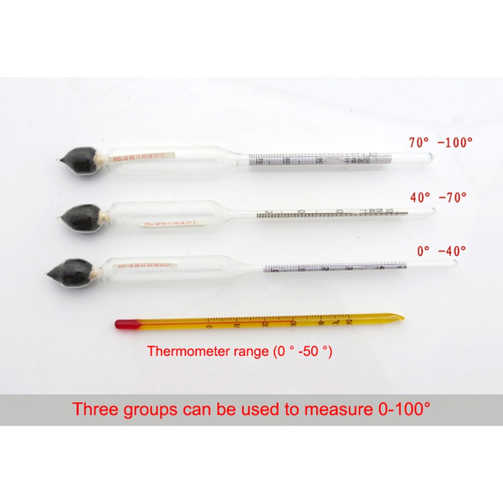 3PCS Alcohol Concentration Meter Wine Meter Tester 0 Up To 100% With Thermometer For Wine Vodka Whiskey Alcohol Meter Measuring