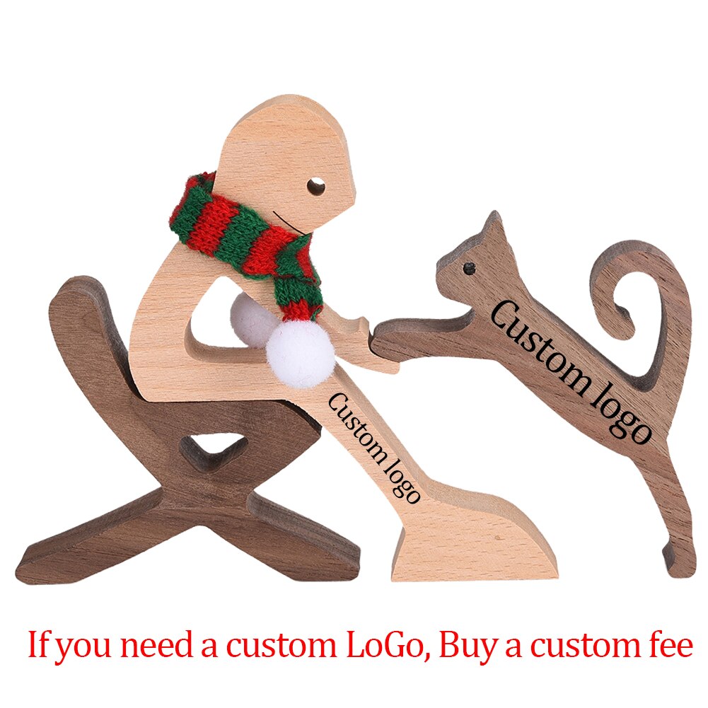Pet Decorations Craft Wooden Dog Cat Doll Ornaments Carved Model Home Office Ornaments Love Pets
