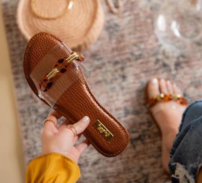Sommer neue frauen leder frauen schuhe sandalen flache mit damen helle farbe Strand schuhe außen Trend pantoffel: Braun / 6