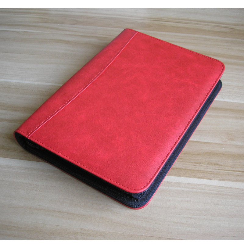 Carnet de notes A5 en cuir à feuilles mobiles, planificateur, agenda, classeur à ressort, avec fermeture éclair, porte-documents: red