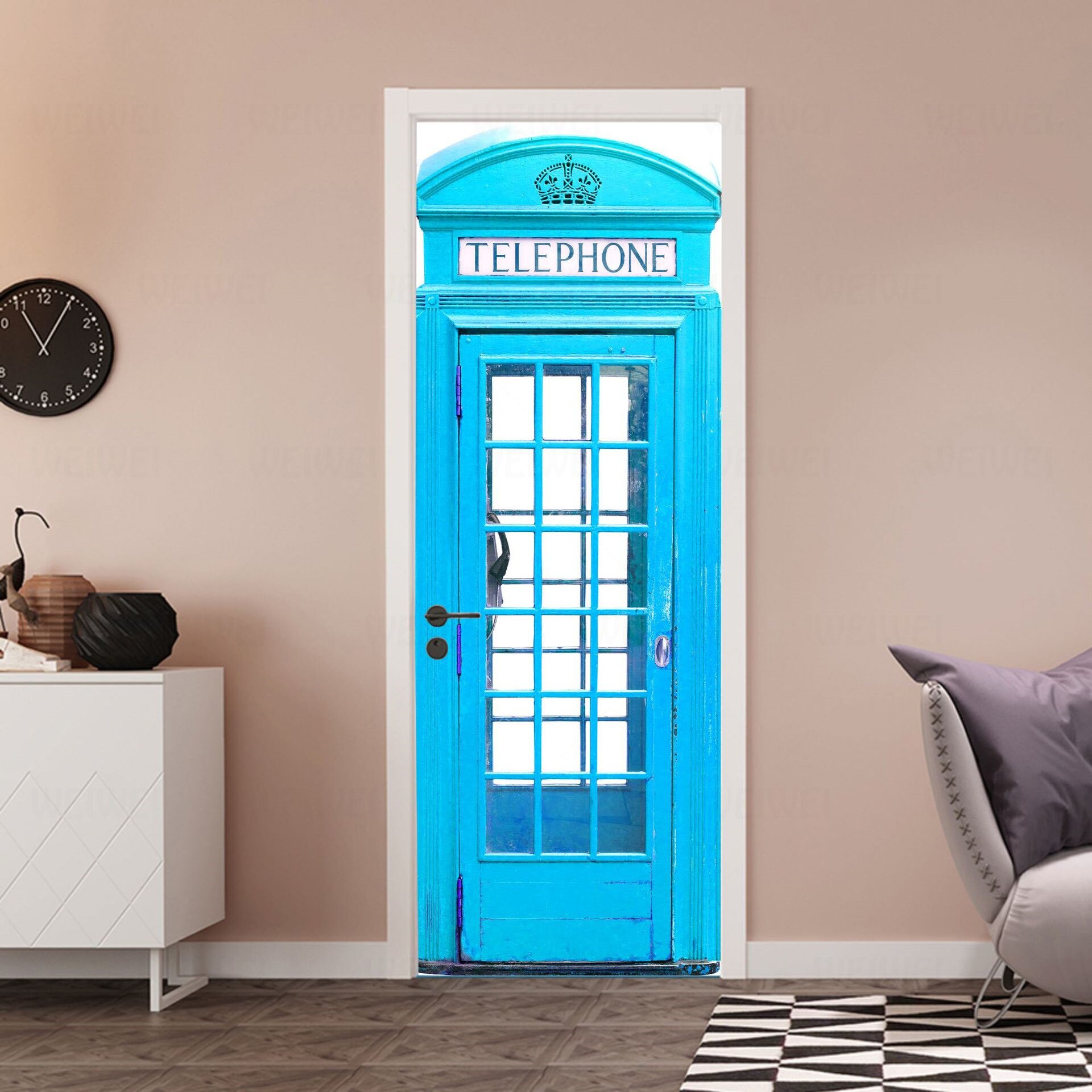 British Telephone Booth Door Stickers Wall Stickers Home Improvement Renovation Self-adhesive PVC 3D Stickers Home Decoration: 03 / 77x200cm