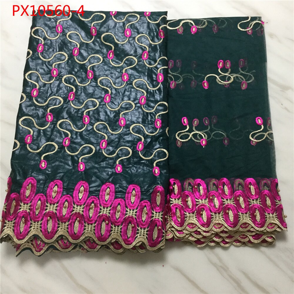 Goed verkopende perzikkleurige borduurstof van katoen, 5+2 meter, bazin riche-stof, nigeriaanse stof