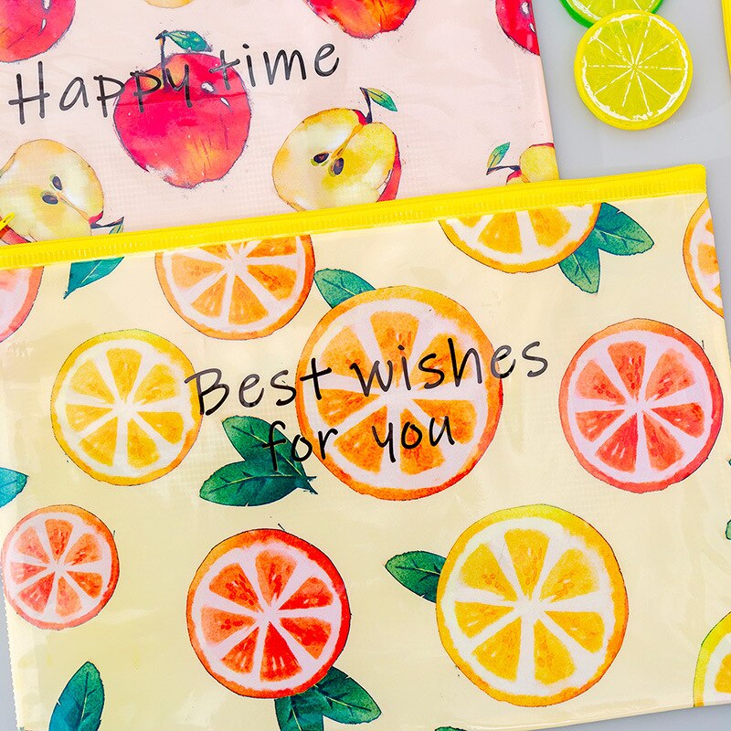 Dessin animé fruits trousse Kawaii grille fermeture éclair fichier sac petit frais étudiant stockage papeterie crayon sac école bureau