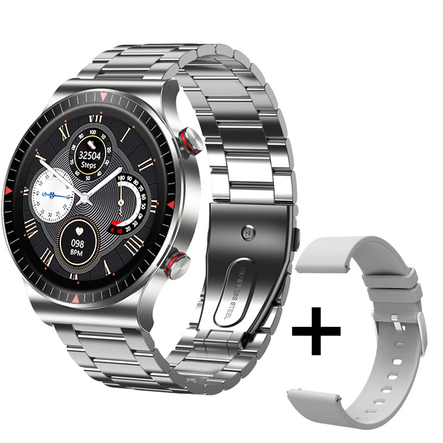 Timewolf Smartwatch Android Männer IP68 Wasserdichte Uhr Männer EKG Relogio Inteligente Clever Uhr für Iphone IOS Android Telefon: Silber- Stahl w Gurt