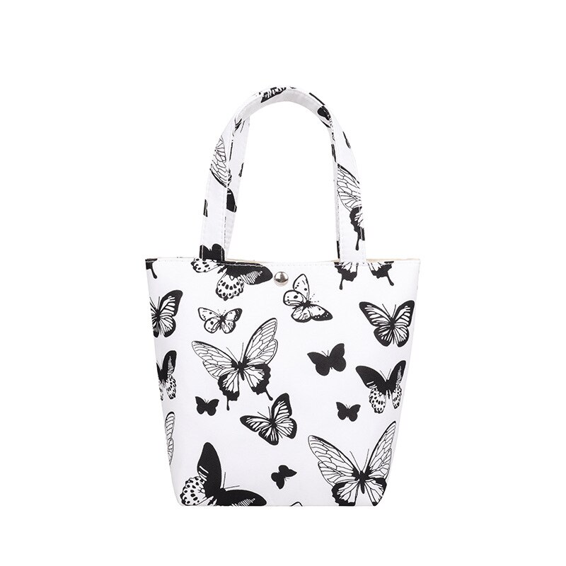 Sac fourre-tout japonais en toile, Mini fourre-tout Portable, Version coréenne Ins, sac à déjeuner pour filles, sac à bandoulière imprimé papillon léopard: 1