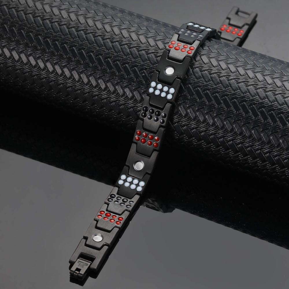 Heren zwarte armband goudkleurige gezondheidsenergie germanium roestvrijstalen armband 4 in- in-1 magnetische gezondheidsarmbanden voor heren sieraden