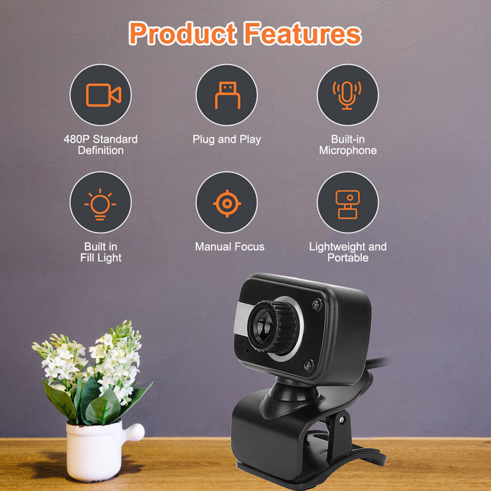 Protable USB Webcam with MIC 0.3MP 360 Degree Rotation for MSN / ICQ Night Vision for Laptop PC Zoom Skype Plug Play Clip Mount