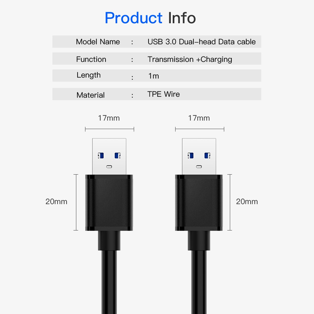 Usb Naar Usb Snelle Data Kabel Male Naar Male Usb 3.0 Verlengkabel Voor Radiator Harde Schijf Usb 3.0 Data transfer Kabel Extender